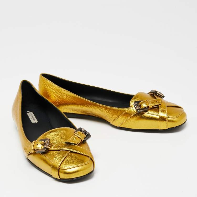 Pre Owned Bottega Veneta Gold Leather Ballet Flats Size 38