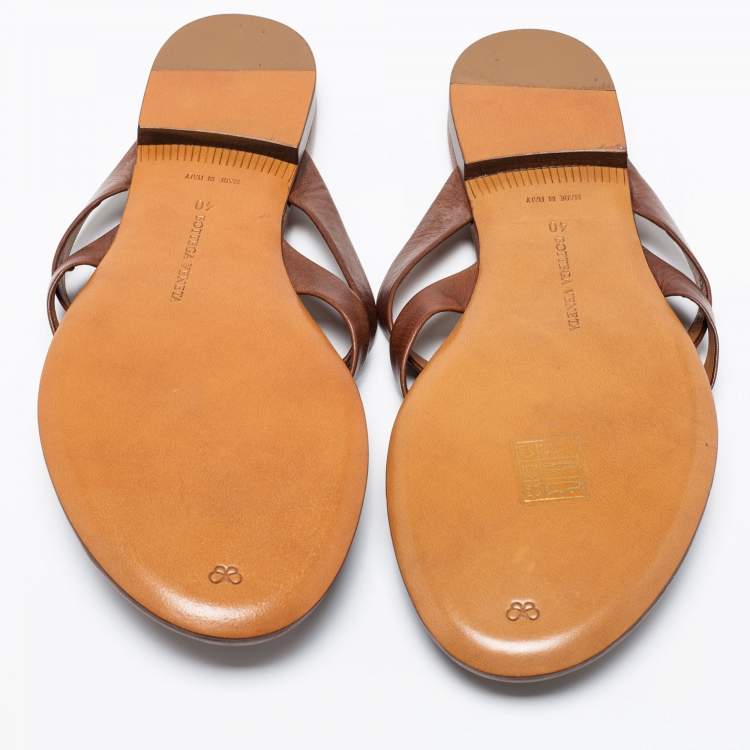 Pre Owned Bottega Veneta Brown Intrecciato Leather Thong Flats Size 40
