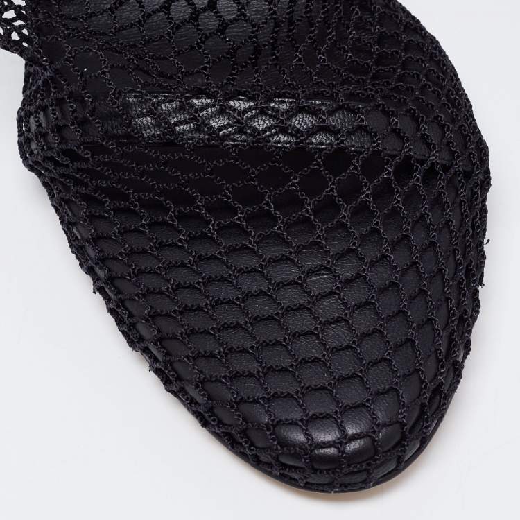 Pre Owned Bottega Veneta Black Mesh And Leather Trims Chain Embellished Ankle Cuff Pumps Size 39