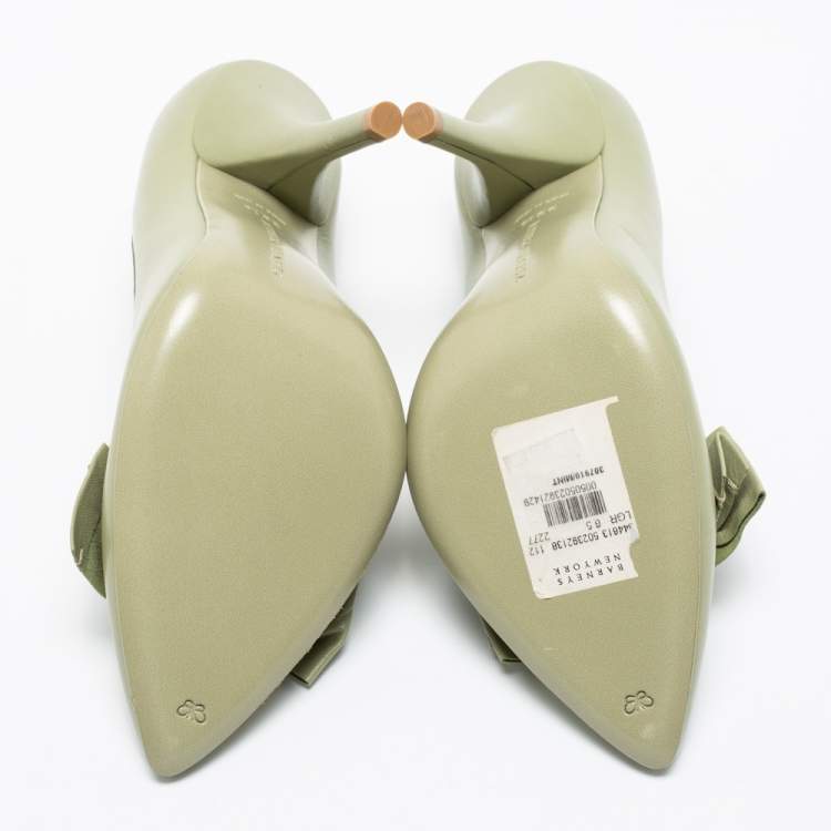 Pre Owned Bottega Veneta Mint Green Leather Bow Pumps Size 36.5
