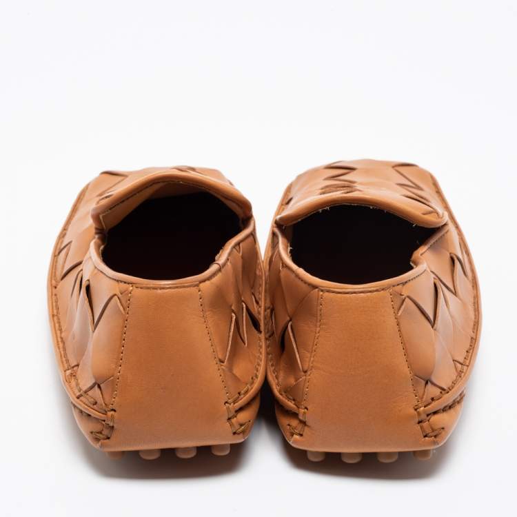 Pre Owned Bottega Veneta Tan Intrecciato Leather Douglas Loafers Size 40