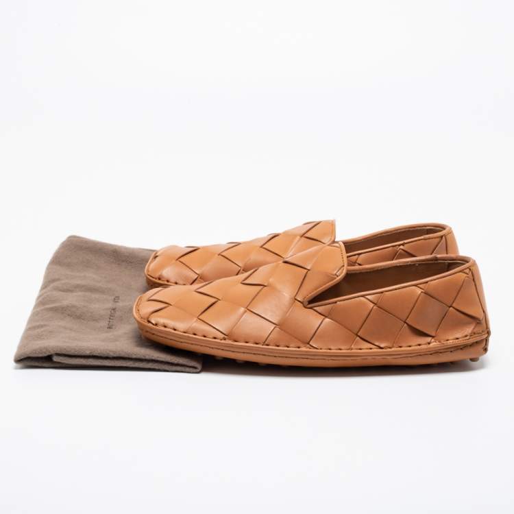 Pre Owned Bottega Veneta Tan Intrecciato Leather Douglas Loafers Size 40