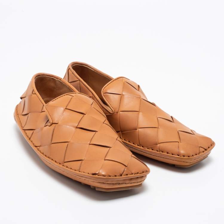 Pre Owned Bottega Veneta Tan Intrecciato Leather Douglas Loafers Size 40
