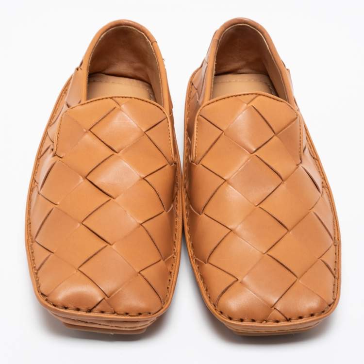 Pre Owned Bottega Veneta Tan Intrecciato Leather Douglas Loafers Size 40
