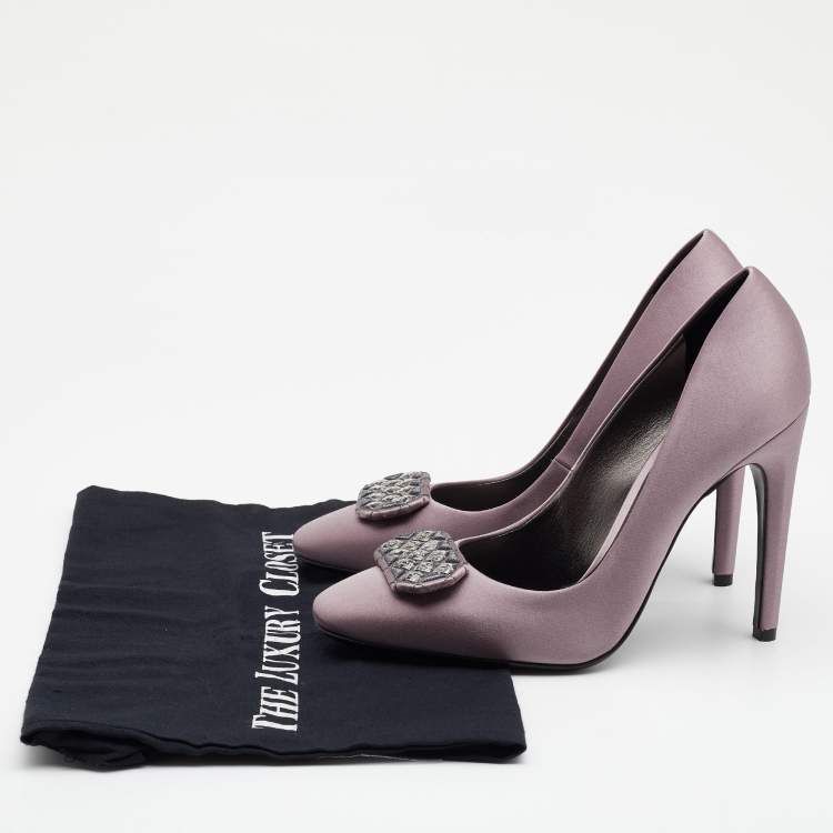 Pre Owned Bottega Veneta Purple Satin Embellished Pumps Size 38