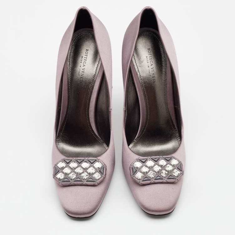 Pre Owned Bottega Veneta Purple Satin Embellished Pumps Size 38