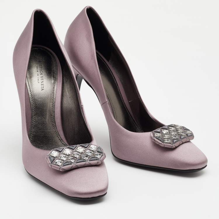 Pre Owned Bottega Veneta Purple Satin Embellished Pumps Size 38