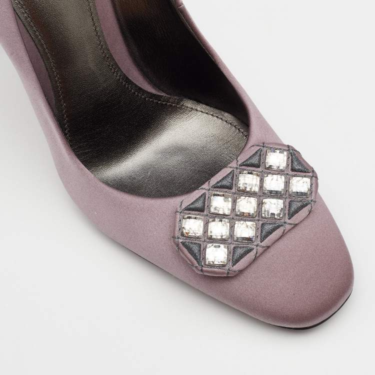 Pre Owned Bottega Veneta Purple Satin Embellished Pumps Size 38