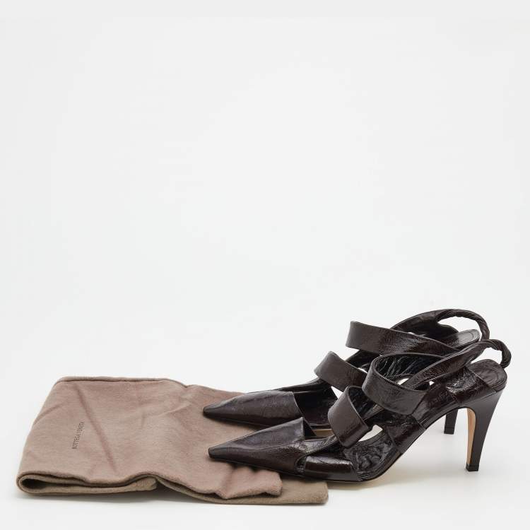 Pre Owned Bottega Veneta Dark Brown Leather BV Pointed Toe Slingback Sandals Size 40