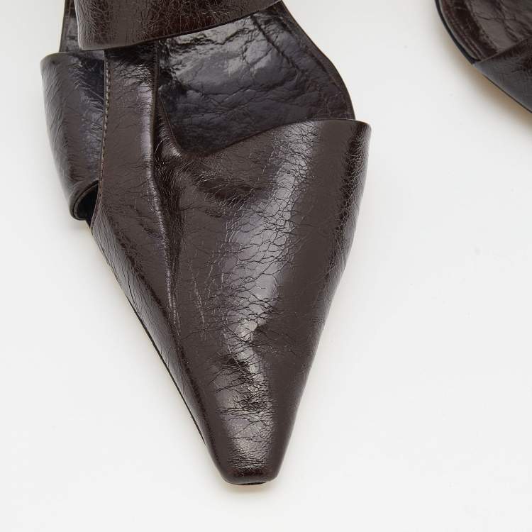 Pre Owned Bottega Veneta Dark Brown Leather BV Pointed Toe Slingback Sandals Size 40