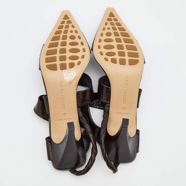 Pre Owned Bottega Veneta Dark Brown Leather BV Pointed Toe Slingback Sandals Size 40