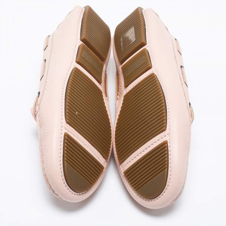 Pre Owned Bottega Veneta Light Pink Intrecciato Leather Bow Slip-On Loafers Size 37.5