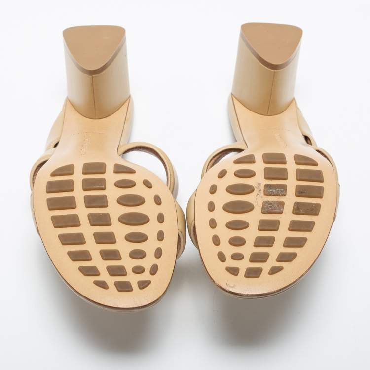 Pre Owned Bottega Veneta Beige Leather Sandals Size 41