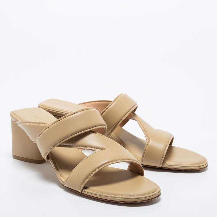 Pre Owned Bottega Veneta Beige Leather Sandals Size 41