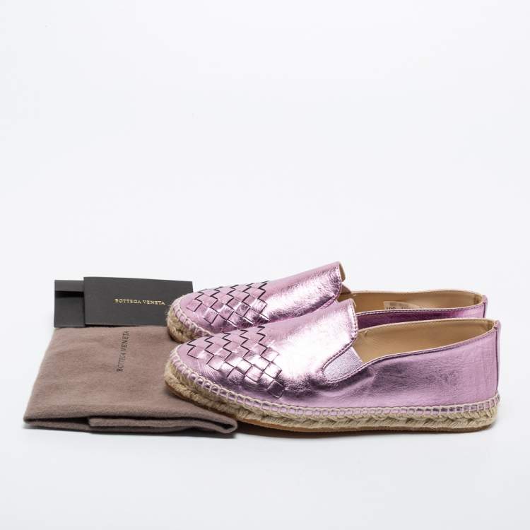 Pre Owned Bottega Veneta Metallic Purple Intrecciato Leather Espadrille Flats Size 36