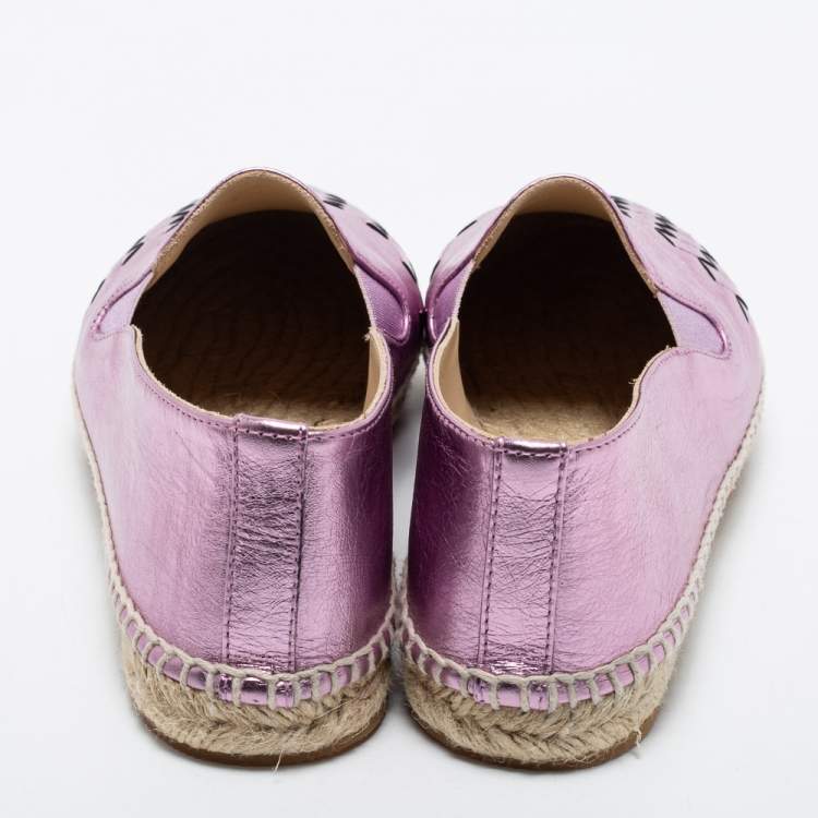 Pre Owned Bottega Veneta Metallic Purple Intrecciato Leather Espadrille Flats Size 36
