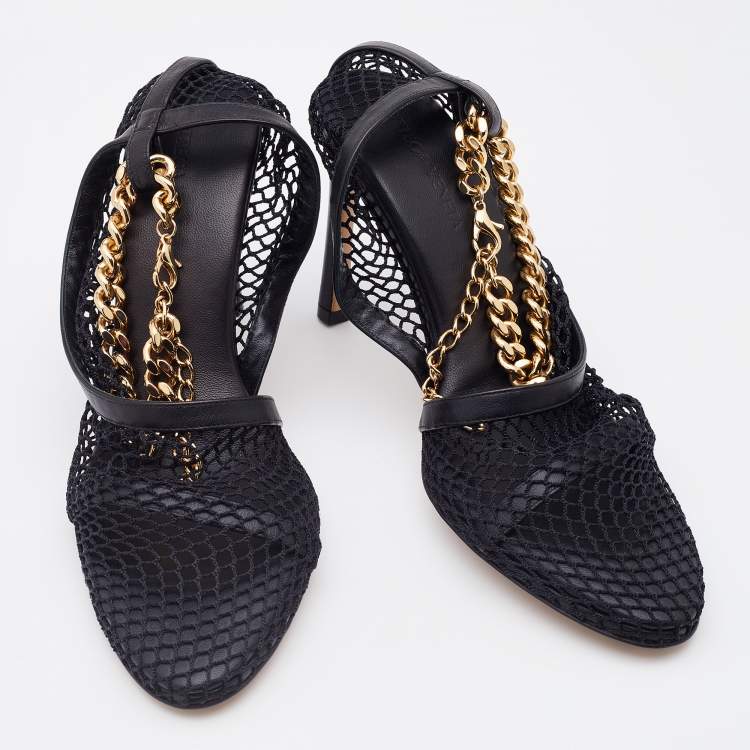 Pre Owned Bottega Veneta Black Stretch Mesh and Leather D'orsay Pumps Size 37