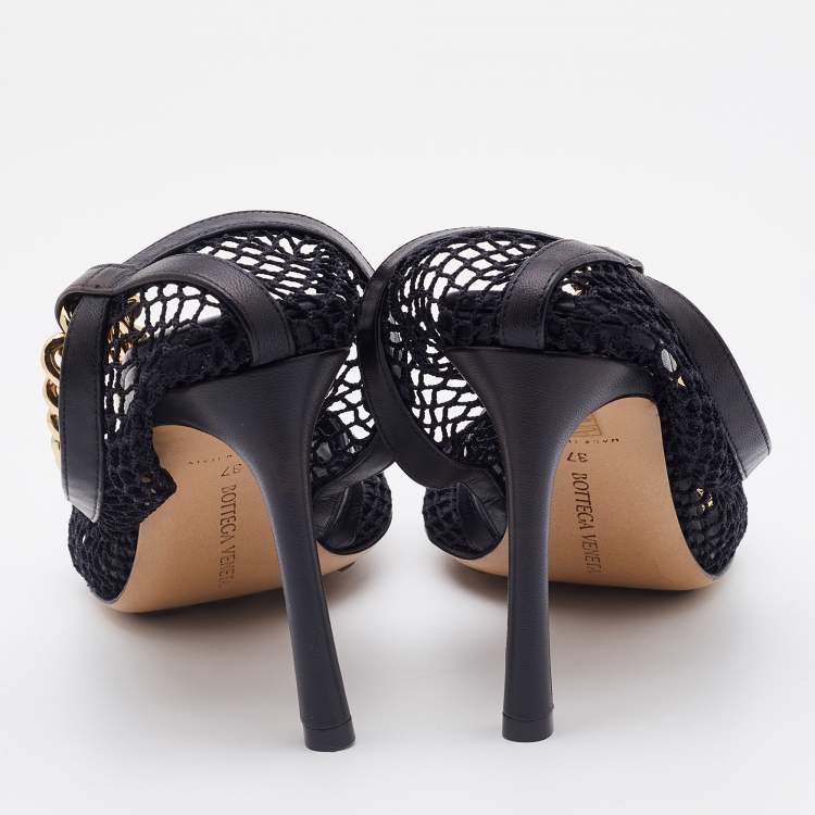 Pre Owned Bottega Veneta Black Stretch Mesh and Leather D'orsay Pumps Size 37