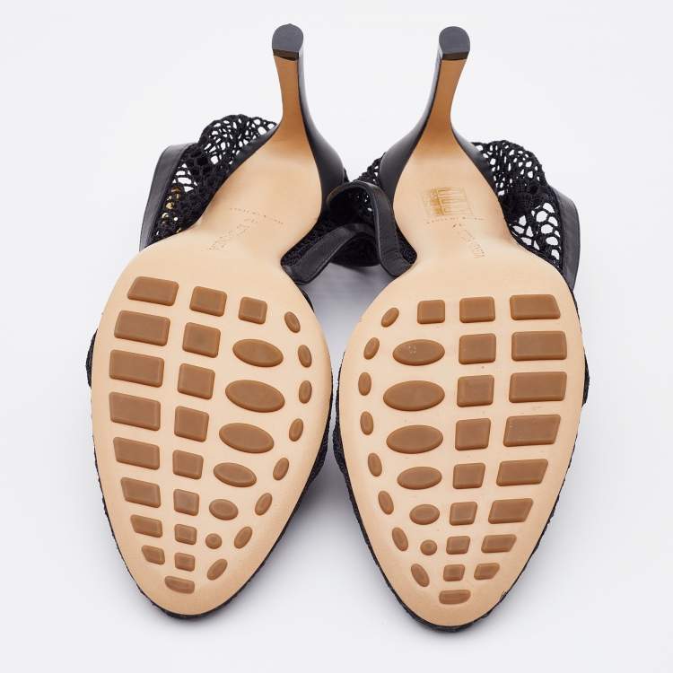 Pre Owned Bottega Veneta Black Stretch Mesh and Leather D'orsay Pumps Size 37