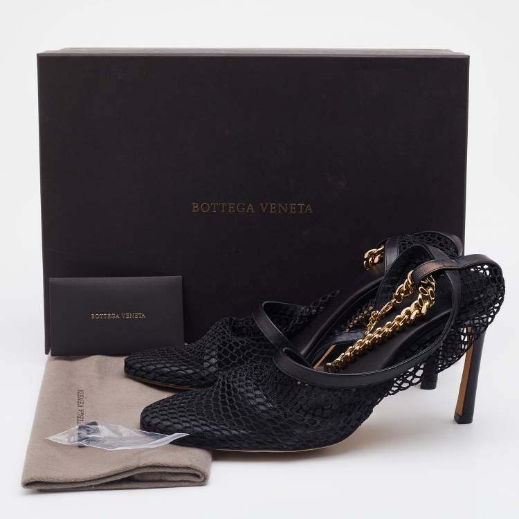 Pre Owned Bottega Veneta Black Stretch Mesh and Leather D'orsay Pumps Size 37
