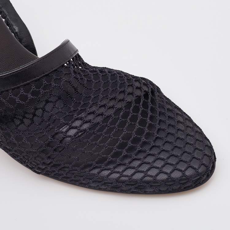 Pre Owned Bottega Veneta Black Stretch Mesh and Leather D'orsay Pumps Size 37