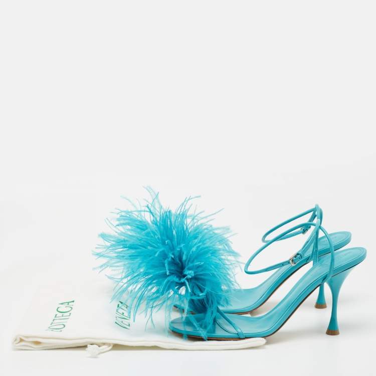 Pre Owned Bottega Veneta Blue Leather and Fur  Ankle Strap Sandals Size 39