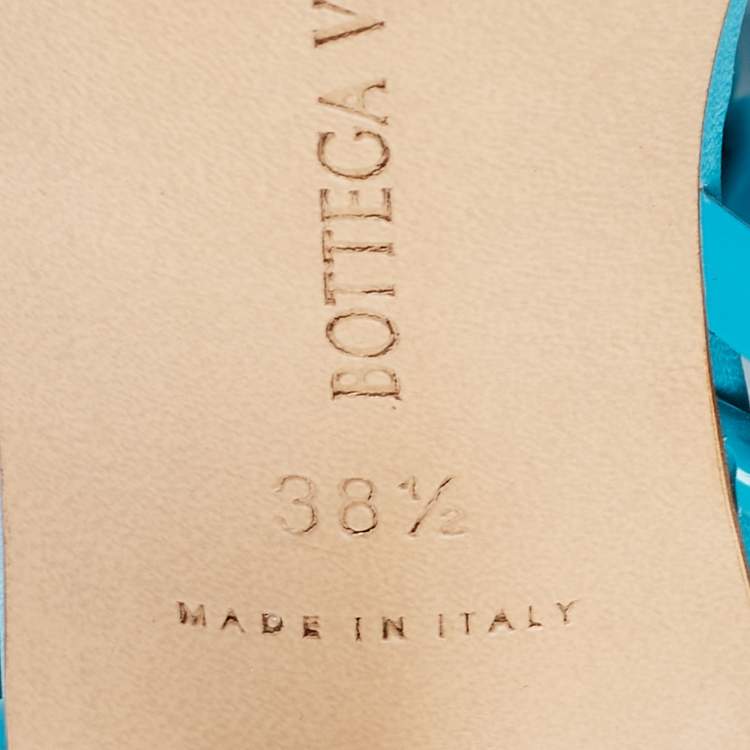 Pre Owned Bottega Veneta Blue  Leather Strech Ankle Wrap Sandals Size 38.5