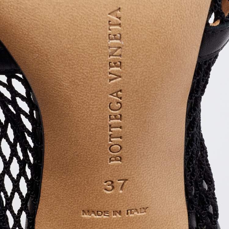 Pre Owned Bottega Veneta Black Mesh and Leather Stretch Ankle Strap Pumps Size 37