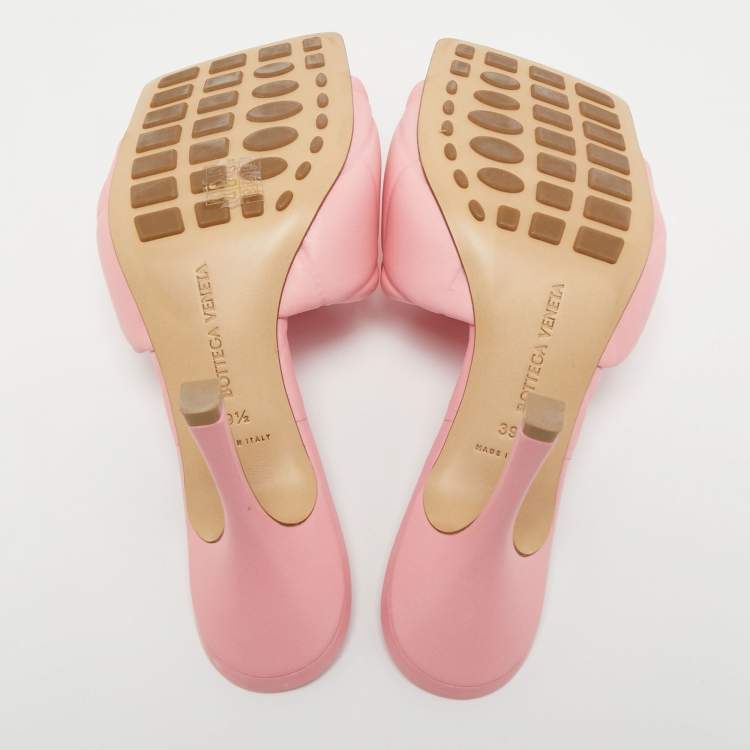 Pre Owned Bottega Veneta Pink Quilted Leather Lido Slide Sandals Size 39.5