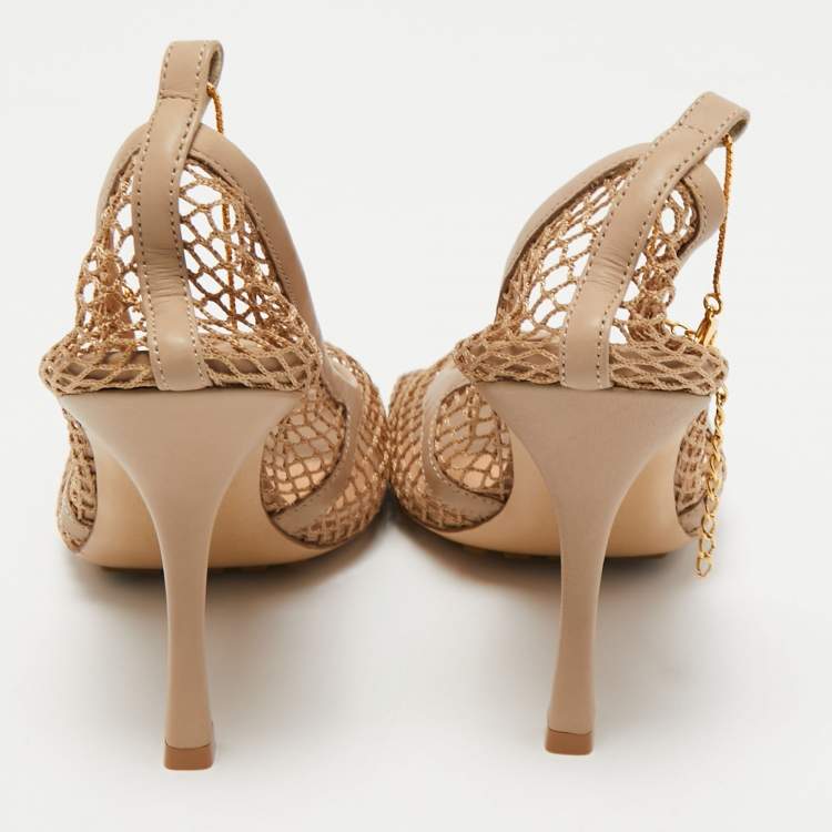 Pre Owned Bottega Veneta Beige Mesh and Leather Stretch Pumps Size 40