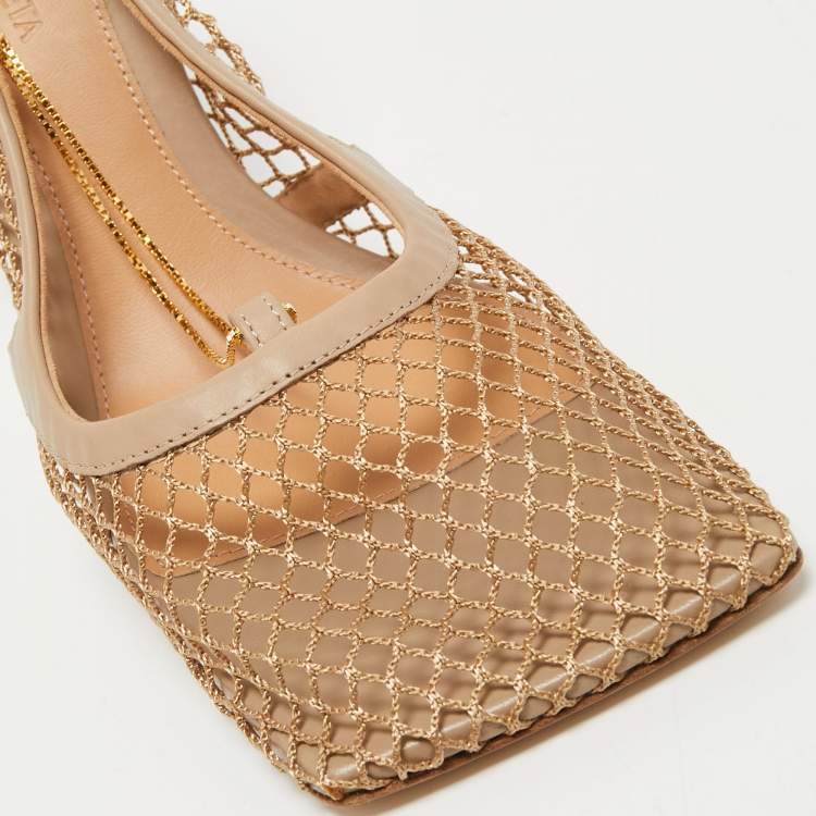 Pre Owned Bottega Veneta Beige Mesh and Leather Stretch Pumps Size 40