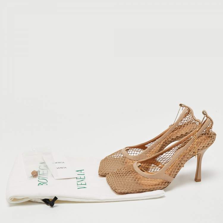Pre Owned Bottega Veneta Beige Mesh and Leather Stretch Pumps Size 40