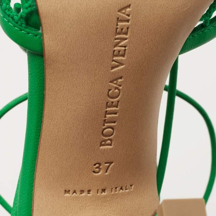 Pre Owned Bottega Veneta Green Mesh and Leather Stretch Ankle Wrap Pumps Size 37