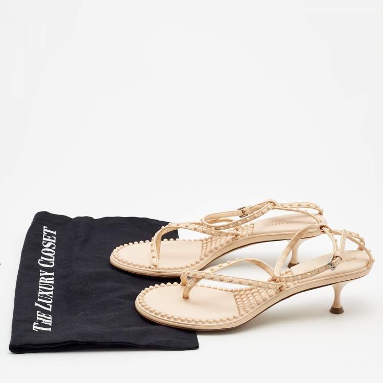 Pre Owned Bottega Veneta Beige Leather Lagoon Bubble Ankle Strap Sandals Size 38