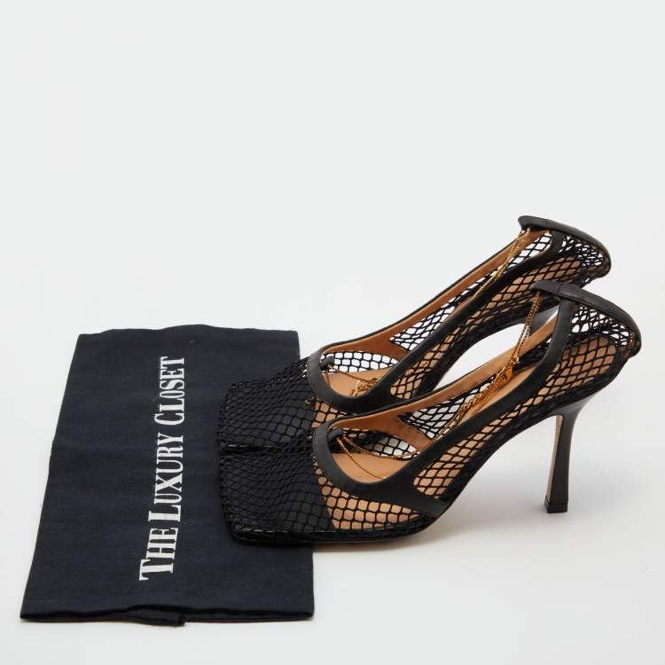 Pre Owned Bottega Veneta Black Mesh and Leather Stretch Pumps Size 39