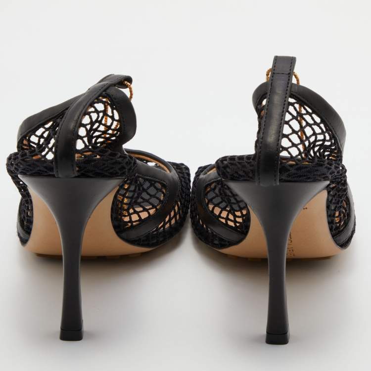 Pre Owned Bottega Veneta Black Mesh and Leather Stretch Pumps Size 39