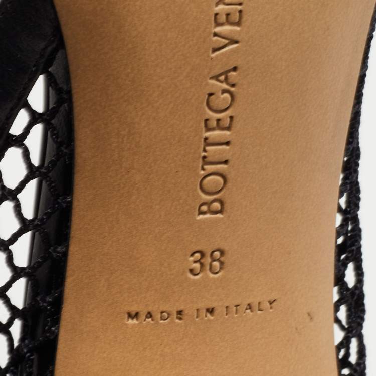 Pre Owned Bottega Veneta Black Mesh and Leather Trims Chain Embellished Ankle Strap Cuff Pumps Size 38