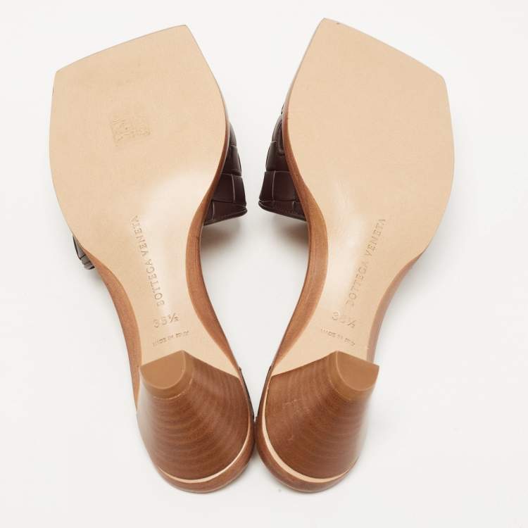 Pre Owned Bottega Veneta Brown Leather Intrecciato Slide Sandals Size 36.5
