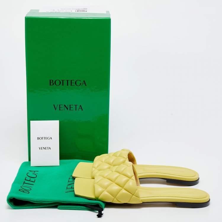 Pre Owned Bottega Veneta Yellow Quilted Leather Lido Flat Slides Size 37.5