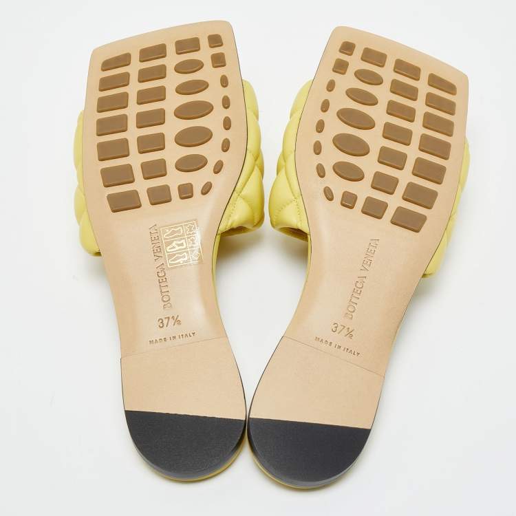Pre Owned Bottega Veneta Yellow Quilted Leather Lido Flat Slides Size 37.5