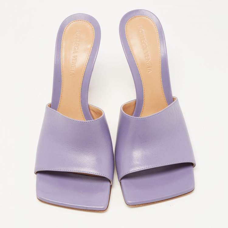 Pre Owned Bottega Veneta Purple Leather Square Toe Stretch Sandals Size 36