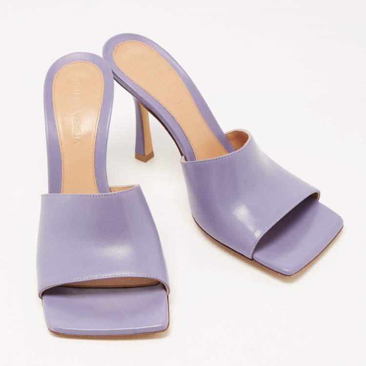 Pre Owned Bottega Veneta Purple Leather Square Toe Stretch Sandals Size 36