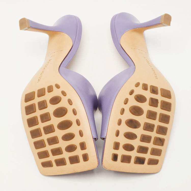 Pre Owned Bottega Veneta Purple Leather Square Toe Stretch Sandals Size 36