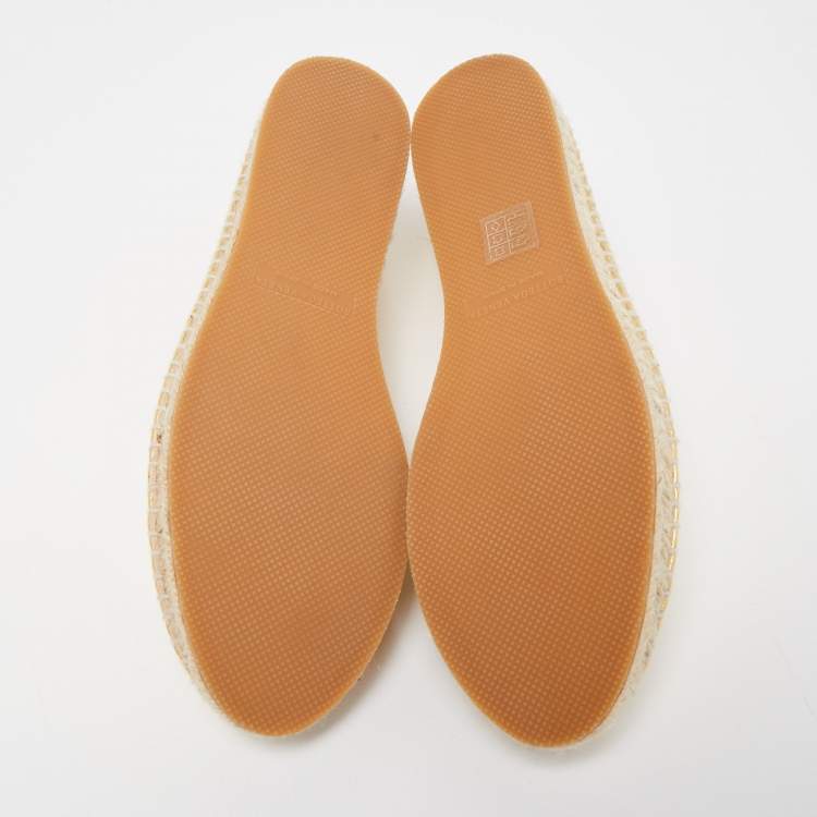 Pre Owned Bottega Veneta Gold Intrecciato Foil Leather Espadrille Flats Size 38