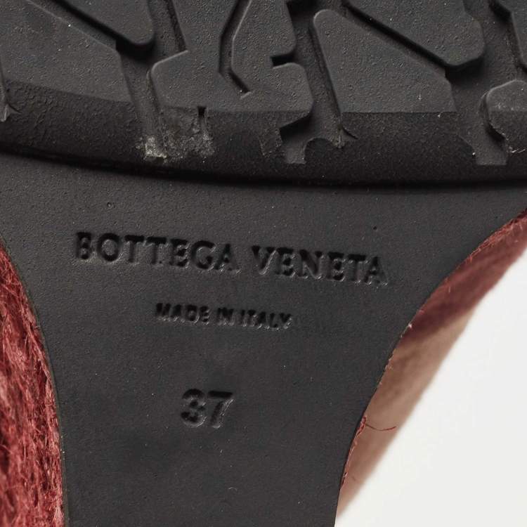 Pre Owned Bottega Veneta Burgundy/Pink Intrecciato Suede Espadrille Wedge Slingback Pumps Size 37