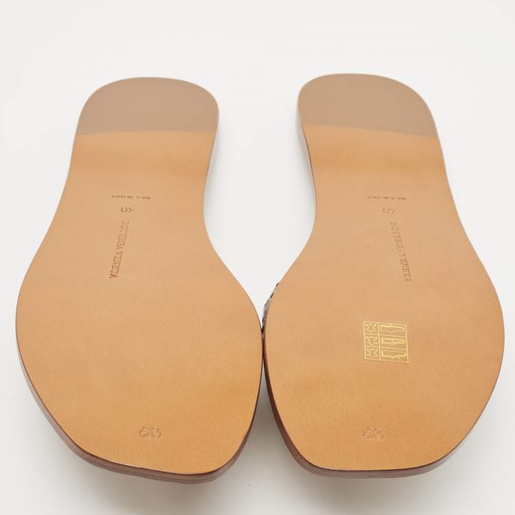 Pre Owned Bottega Veneta Metallic Leather Intrecciato Flat Slides Size 40