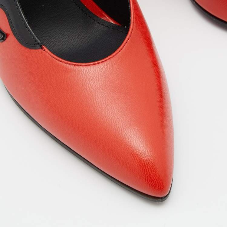 Pre Owned Bottega Veneta Red/Black Leather Patchwork Pumps Size 35.5
