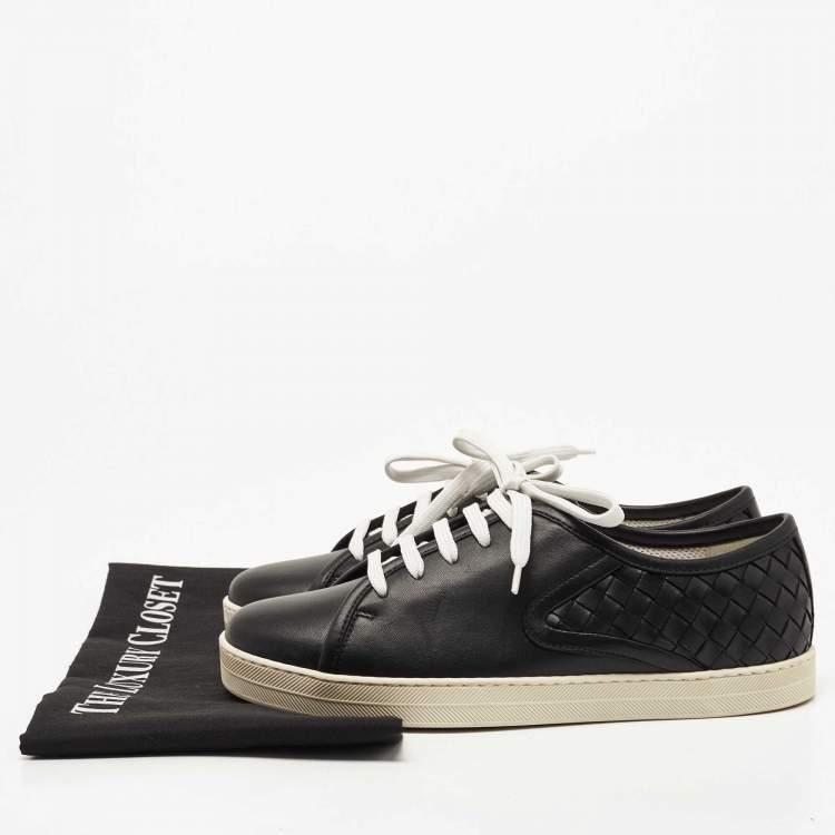 Pre Owned Bottega Veneta Black Intrecciato Leather Low Top Sneakers Size 36