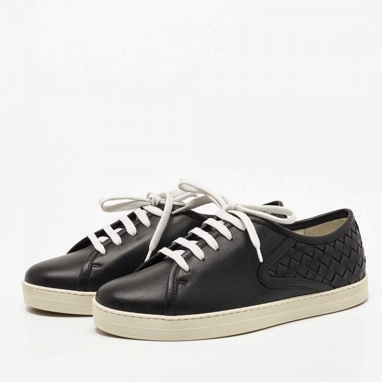 Pre Owned Bottega Veneta Black Intrecciato Leather Low Top Sneakers Size 36