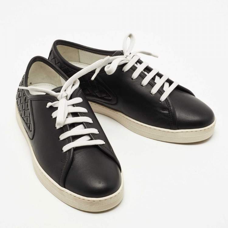 Pre Owned Bottega Veneta Black Intrecciato Leather Low Top Sneakers Size 36
